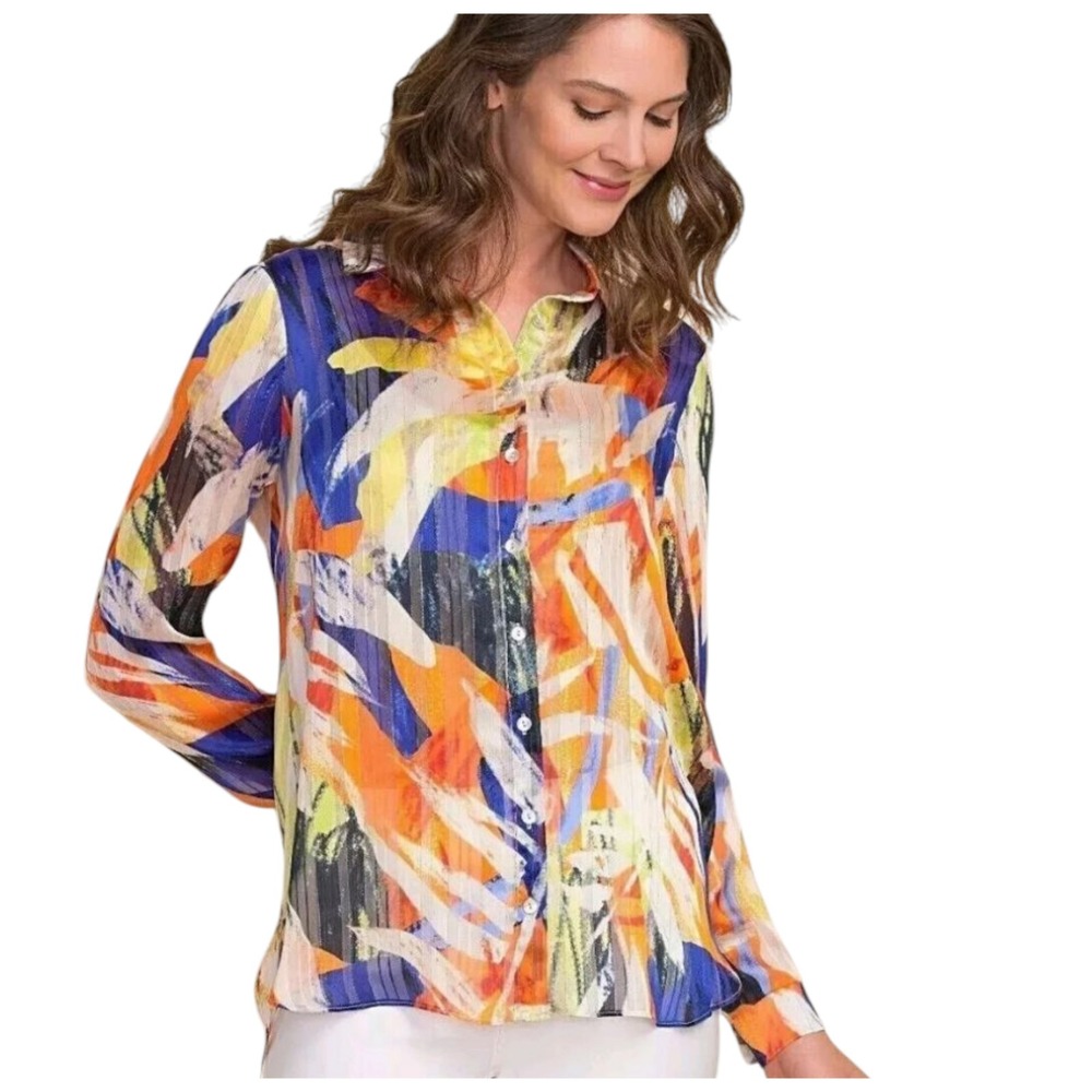 Joseph Ribkoff 6 Abstract Print Button-Up Long Sleeve Shirt Colorful Artsy Top